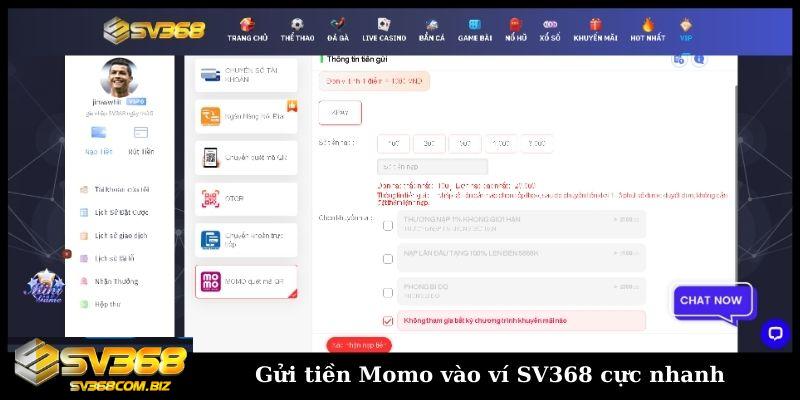 Nạp tiền SV368 với 3 cách cực nhanh gọn và dễ dàng 3 Gửi tiền Momo vào ví SV368 cực nhanh